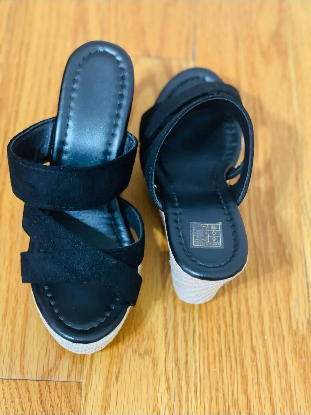 SHEIN Black Strappy Espadrille Platform Wedge Sandals